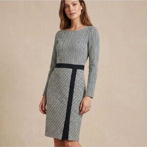 Roeyshouse Herringbone Midi Sheath Dress L Geometric Textured Knit Office Work